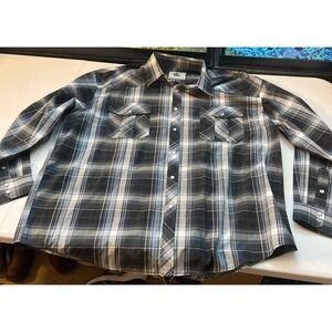 Coevals Club Mens Pearl Snap Shirt Plaid Long Sleeve Grey Black 2XL